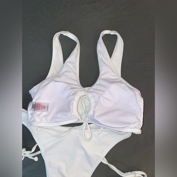 Push Up Bikini for High Cut Cheeky Bottom Swimsuit Thong Strappy Cut Out White M - Picture 9 of 12